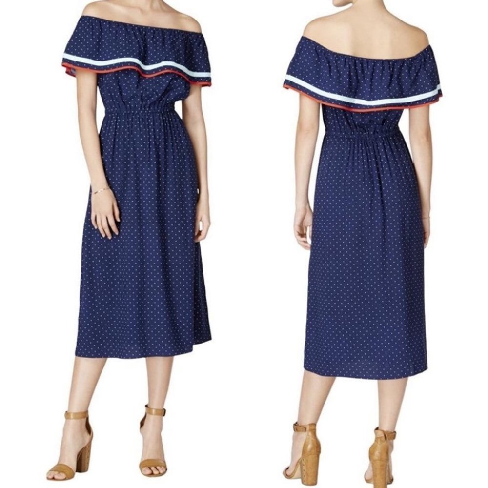 NWT Macy's Fiesta Off Shoulder Dress Maison Jules Blue New With Tags Size Large